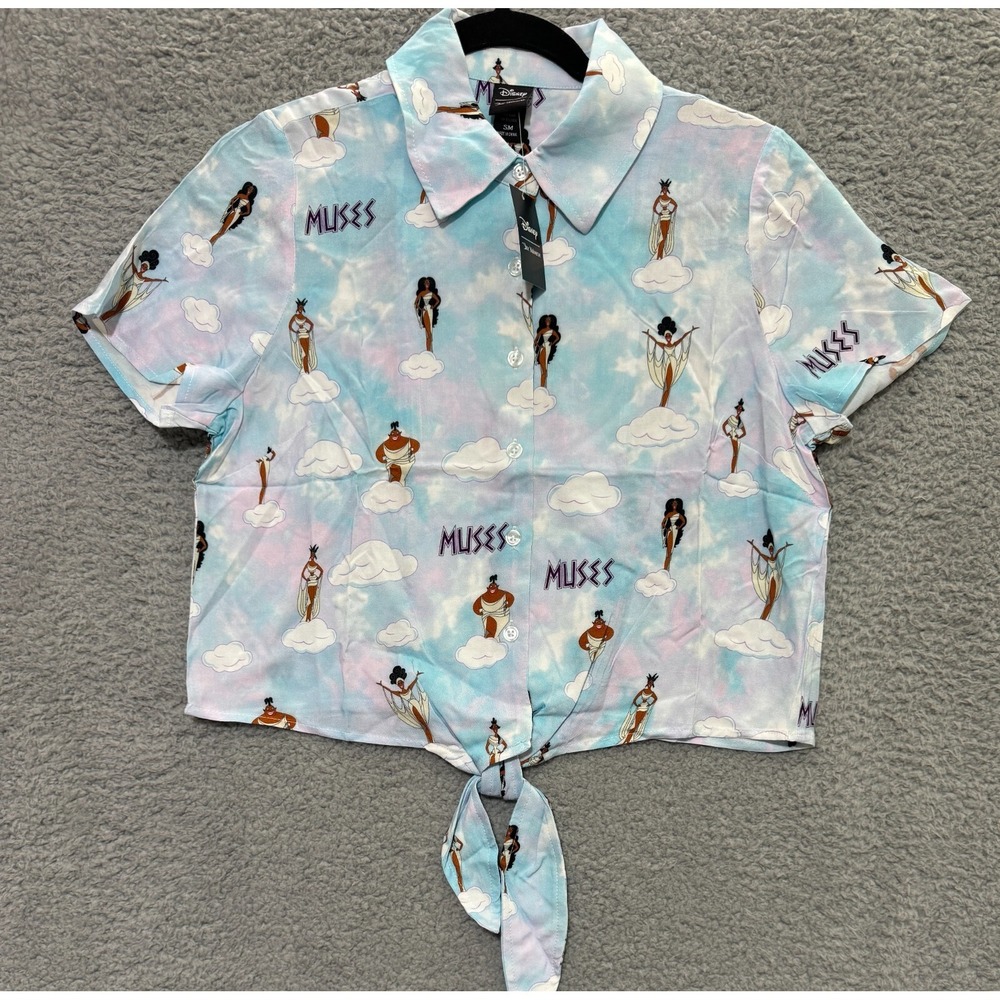 NEW Disney x Our Universe Hercules The Muse Button Tie-Front Shirt Juniors Small
